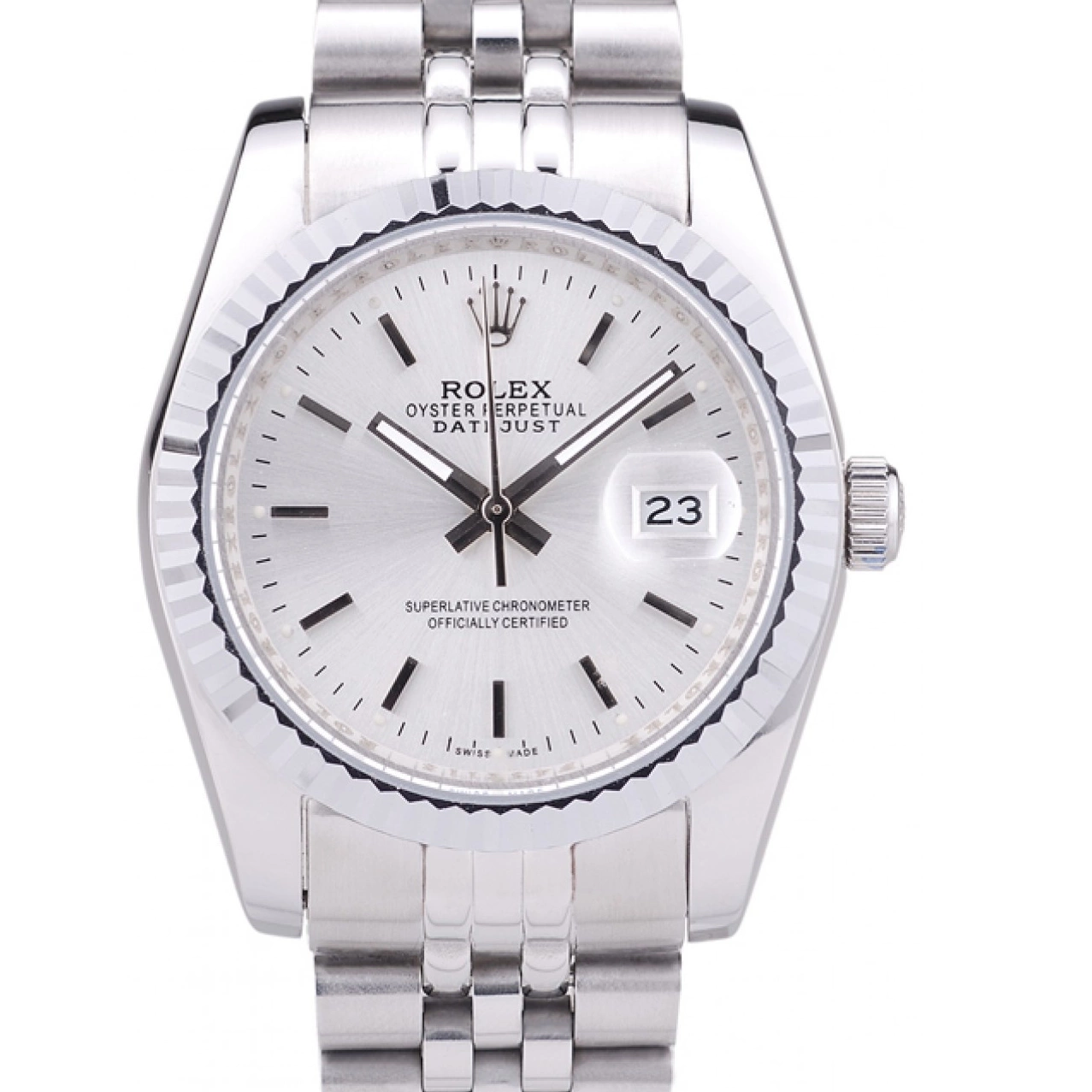 7457 Rolex Ribbed Silver Dial Datejust Bezel 0531